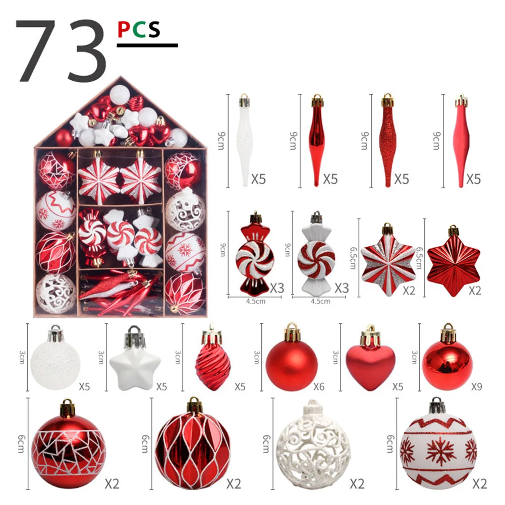 

73pcs Christmas Ball Ornaments Set Christmas Decorations For-Tree Painted Christmas Ball-Set Gift Package Christmas-Tree Pendant