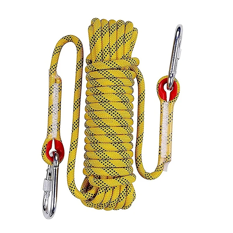 

Outdoor Rock Climbing Rope 10Mm With 2 Carabiners Multifunctional Heavy Duty Rope For Hiking Caving Camping