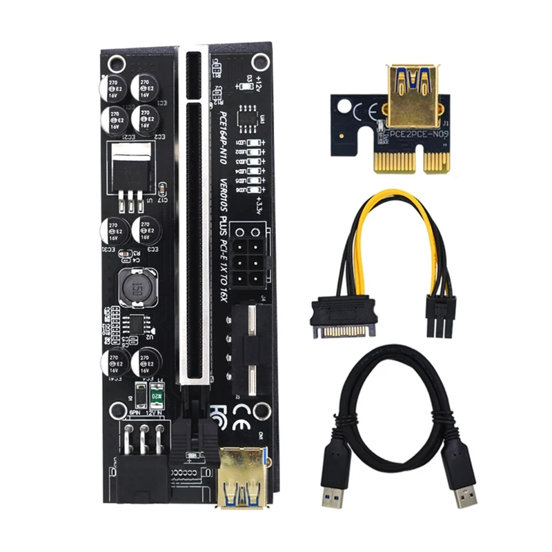 

PCI-E Riser PCI E Express, 1X до 16X Riser CardUSB 3,0, 6-контактный разъем питания ed + светодиодный шатер для майнинга