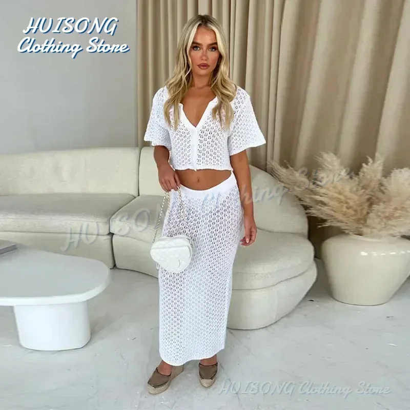 Трикотажный пикантный кардиган с вырезами костюм юбкой Женский облегающий