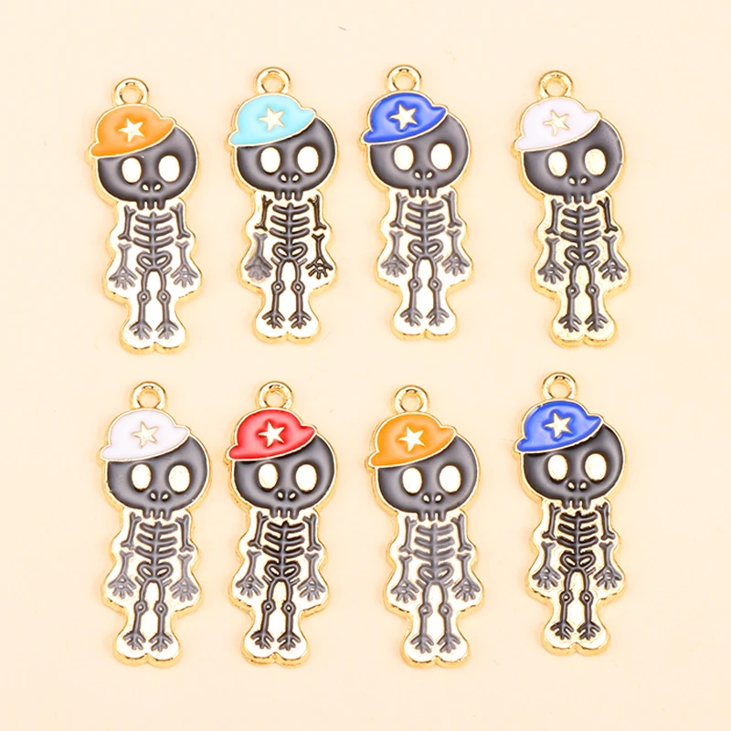 

10Pcs New Alloy Enamel Skeleton Skull Charms for Making Necklace Pendants Earrings Keychain DIY Halloween Jewelry Accessories