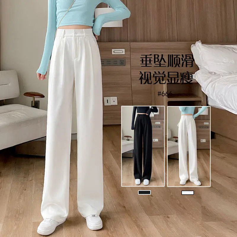 

Women 2022 Spring Summer Wide Leg Pants Female High Waist Pockets Pants Loose Workwear Office Lady Suit Trousers Pantalon T32