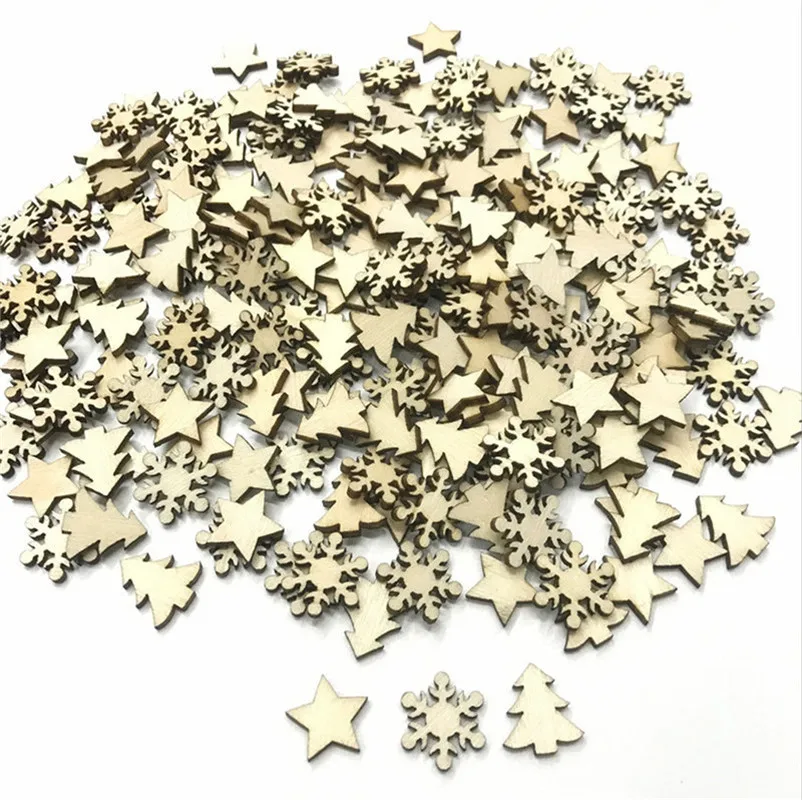

50 шт., деревянные подвески в виде снежинок, 15 мм