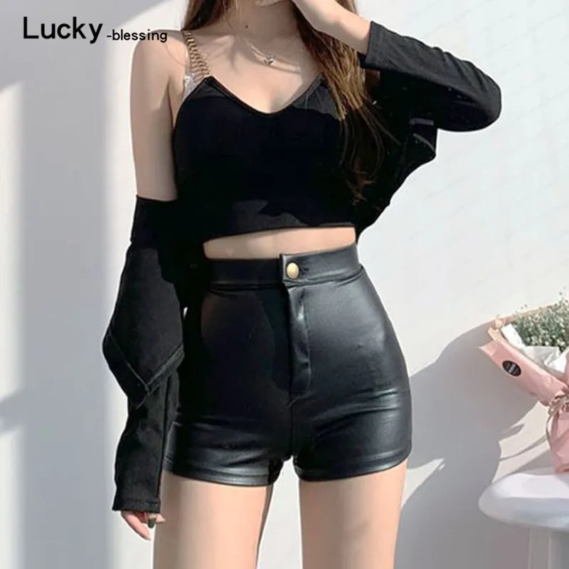 2022 New Summer Black PU Faux Leather Shorts Women's Cloths Fashion Casual Autumn High Waist Bottoms Y2k Female Tight Sexy Pants