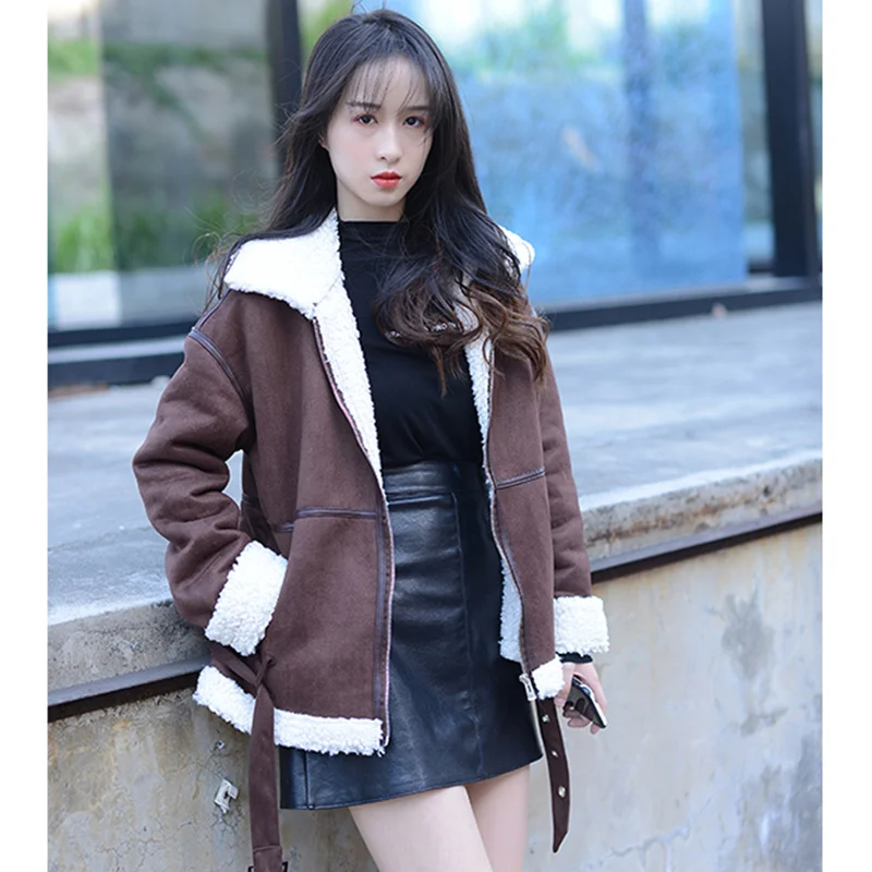 

Women's Clothing Brown Jacket Parker Fleece Lambswool Lapel Coat Fashion Windproof Warm Leisure Retro Winter New Outerwear Tops