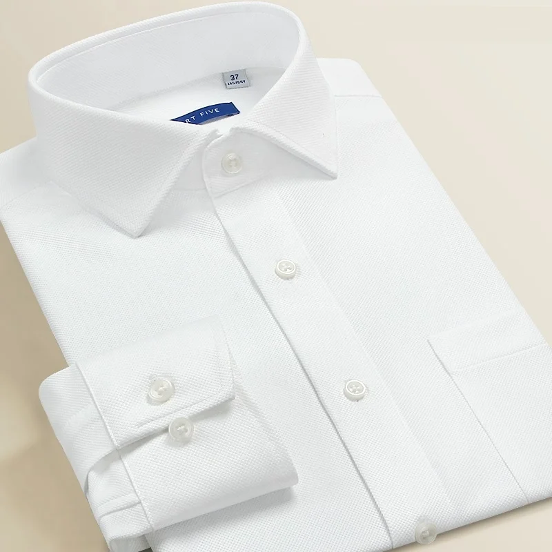 

Smart Five Round Collar Dress Shirts Men Slim Fit Long Sleeve Cotton Striped Shirts Man White Office Formal Camisa Masculina