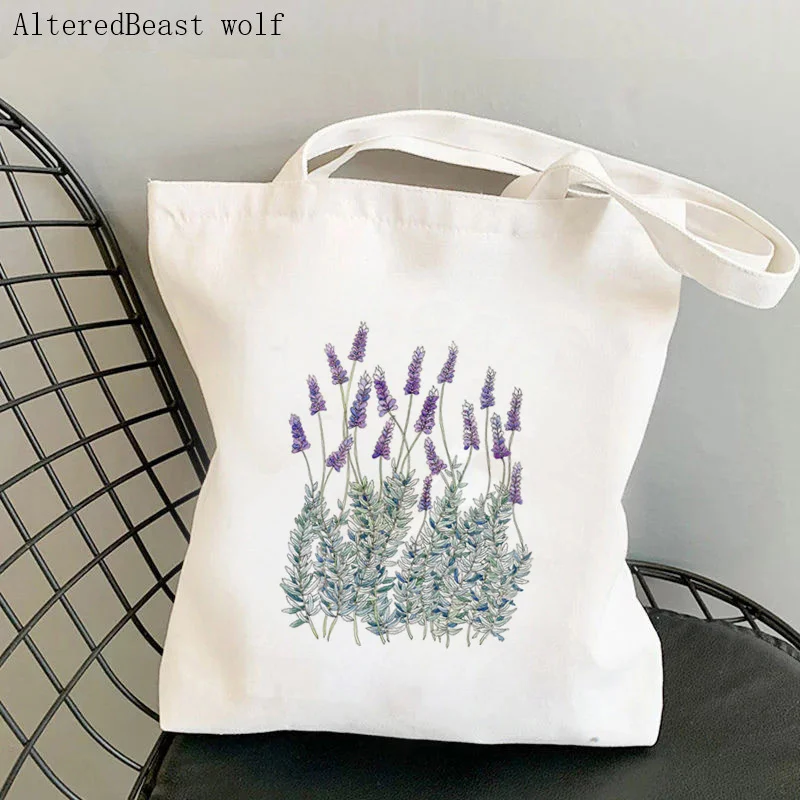 

Women Shopper bag Lavender Cosmos Flowers Printed Bag Harajuku Shopping Canvas Shopper Bag girl handbag Tote Shoulder Lady Bag