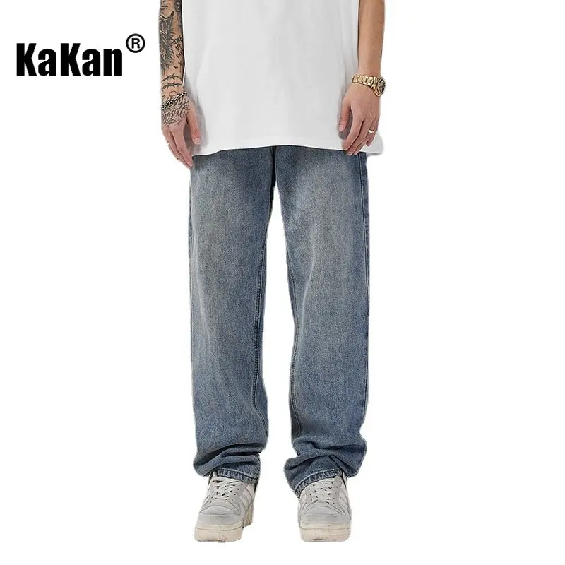 Kakan - New Retro Blue Jeans for Men, Loose Fitting Straight Leg Pants Trendy Brand Drape Wide Leg Jeans K24-ZLJZT0011