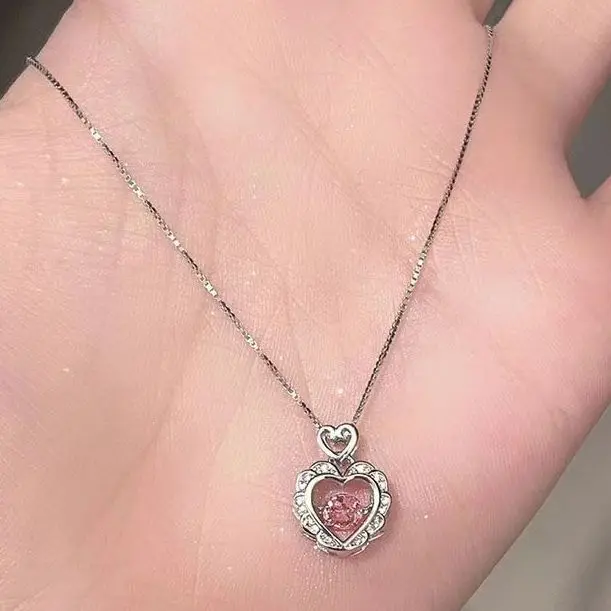 

Pink Heart Pendant Necklace for Women Girl Lovers Rhinestione Clavicle Chain Chocker Cute Fashion Crystal Jewlery Aesthetic Gift