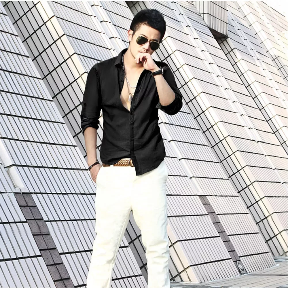 New2022 New Men's Casual Blouse Cotton  Shirt Loose Tops Long Sleeve Tee Shirt Spring Autumn Casual Handsome Men Shirts