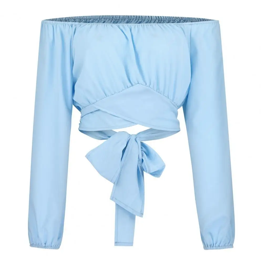 

Spring and Summer Ladies Strapless Cross Strap Woman Tshirts Women Tops Blouse Corset Long Sleeve Top Women Women Shirts Blouses