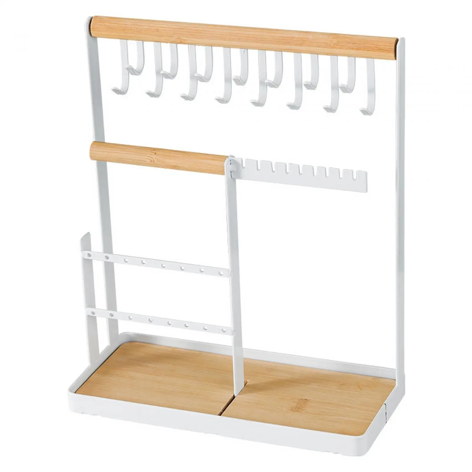 

Necklace Jewelry Rack Holder Rings Bracelet Jewelry Rack with Wooden Tray and Hook Housewarming Gifts Wooden Jewellery Holder