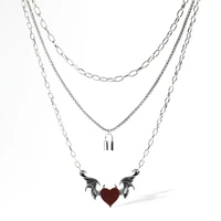 hot sale new 2022 multilayer devil heart necklace alloy drop nectarine heart devil wings cross pendant for women men jewelry