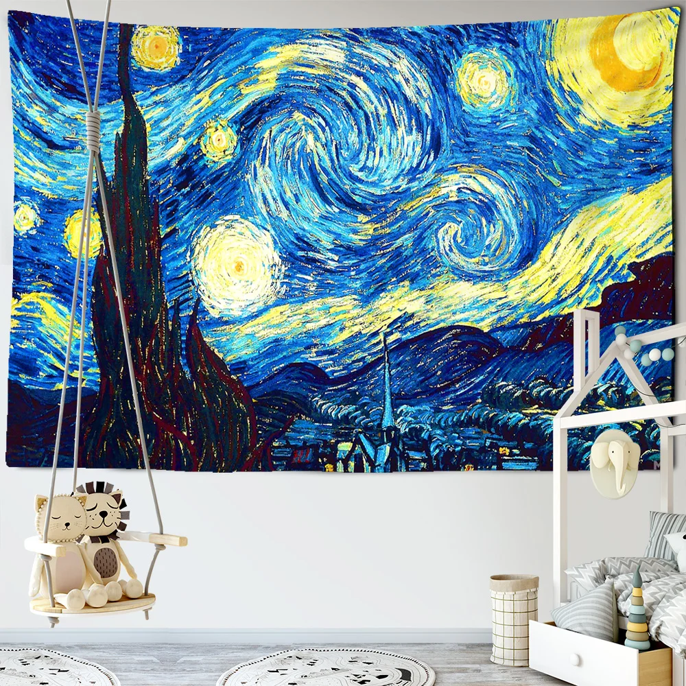 

Tapestry Famous Van Gogh Print Blanket Wall Hanging Star Moon Night Tapestry Decorative Blanket Fabric Bedroom 200x150cm Large