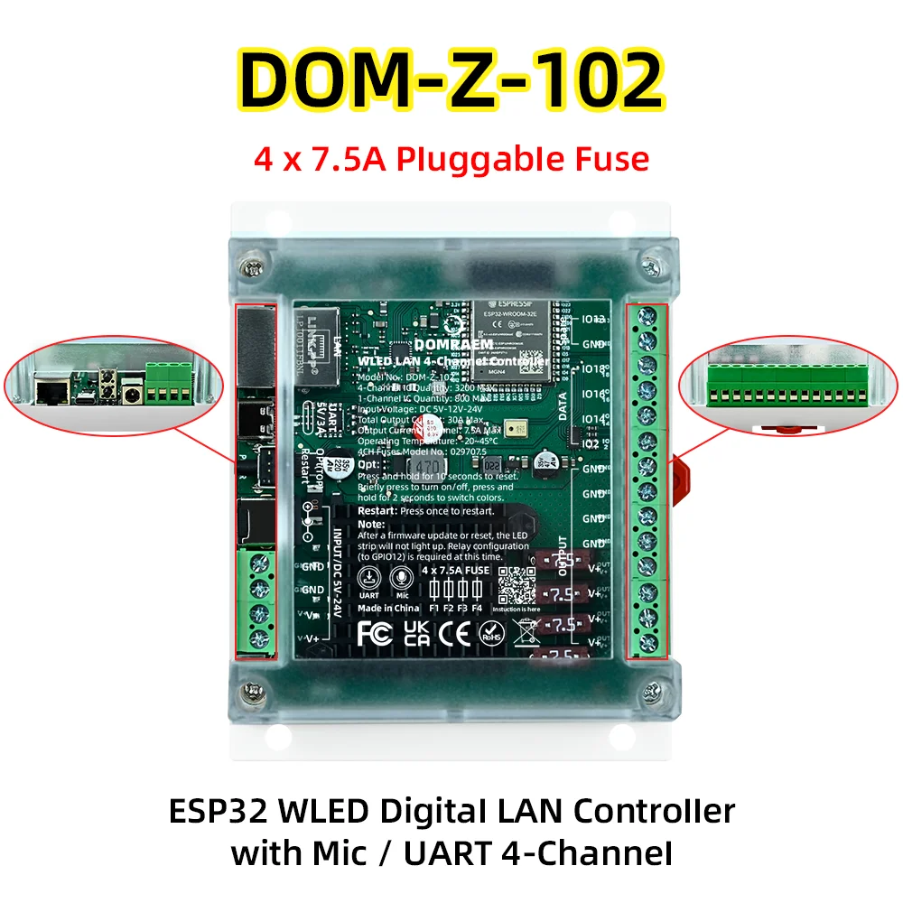 

DOMRAEM 4CH ESP32 Ethernet RGB Контроллер 30А