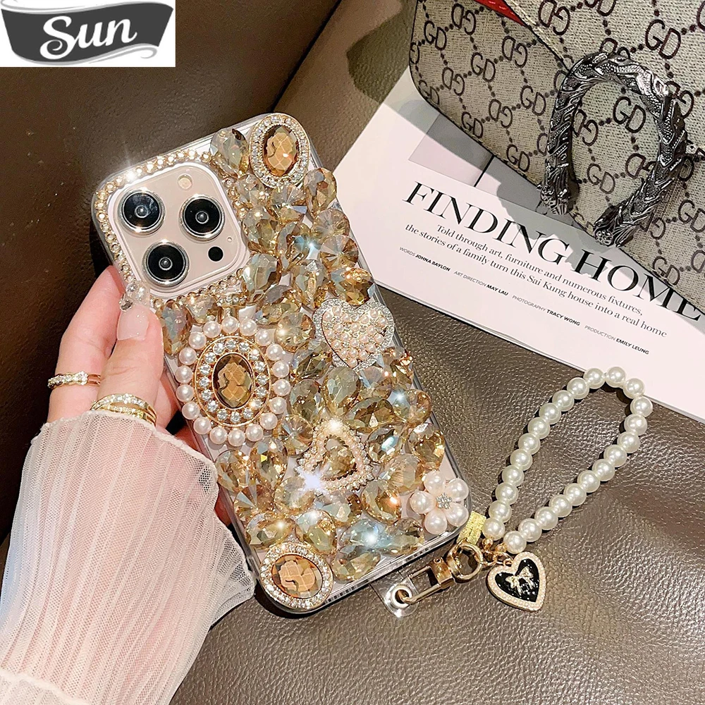

Rhinestone Crystal Goddess Portrait Case For Samsung S23 S22 S21 S20 Ultra A52 A51 A13 A53 A71 A54 Pearl Diamond LoveHeart Cover