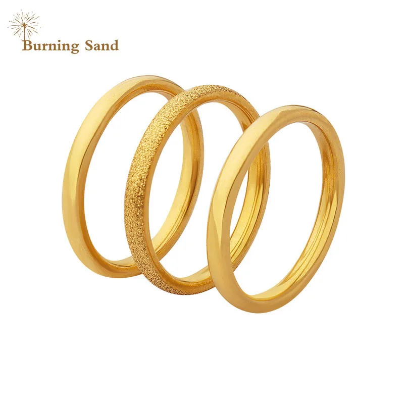 Burning Sand 3pcs Scrub Set Ring Titanium Steel Plated With Gold Lover Merry Ring Engagement Ring Jewelry for Women