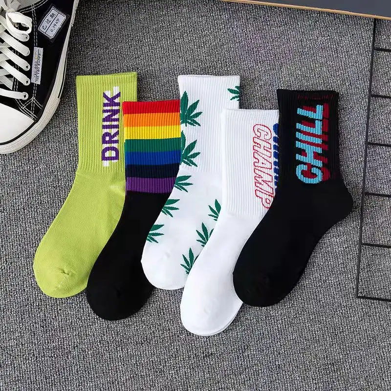 5 Pairs Cotton Socks Men Socks Set Funny Letter Printed Socks Sports Running Stocking Student Hose Fashion Women Socks Wholesale