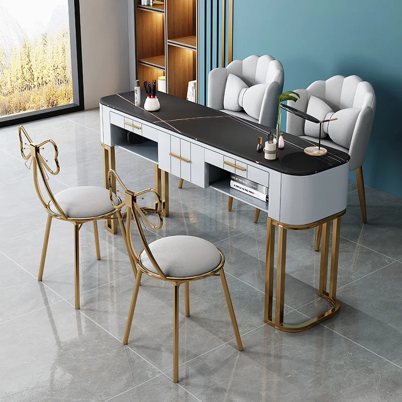 

Современная Минималистичная шиферная мебель для салона, одинарный двойной фотостул, роскошный маникюрный стол, стул, профессиональный стол для ногтей