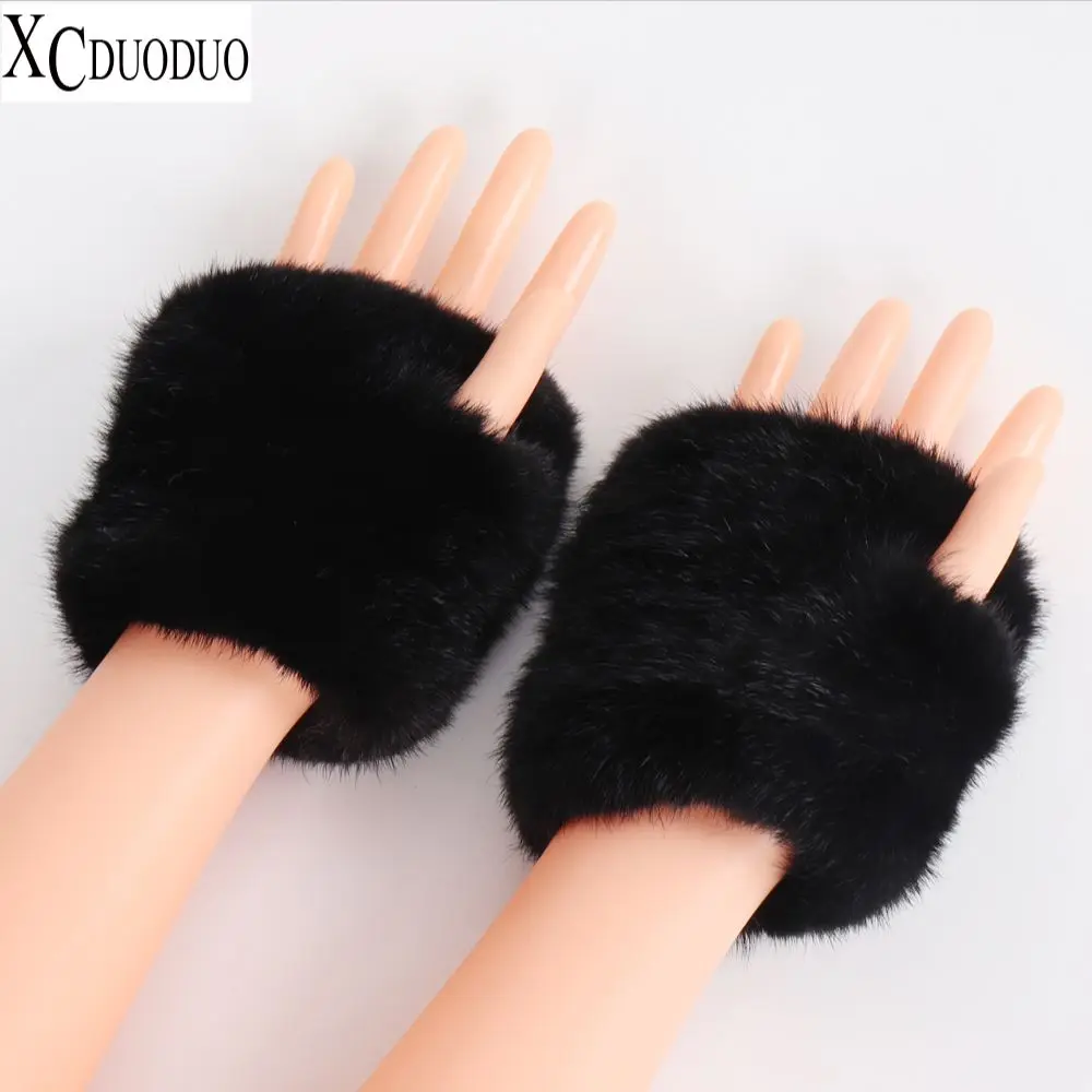 

New Arrival Lovely Women Real Mink fur Fingerless Gloves Winter Elastic Genuine Mink Fur Glove Knitted Warm Natural Fur Mittens