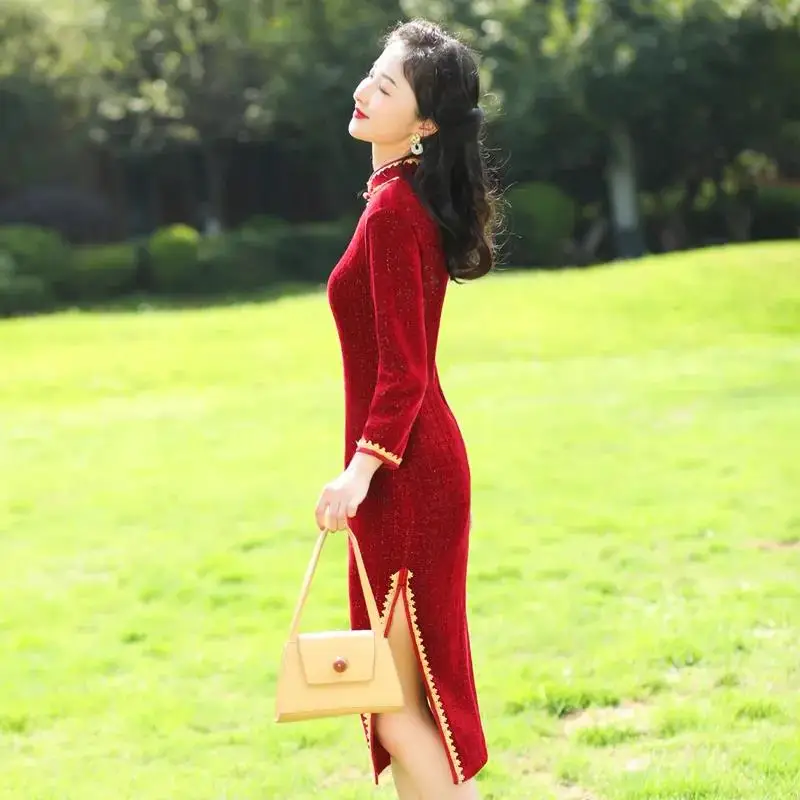 Платье-Ципао современное китайское традиционное красное женское платье