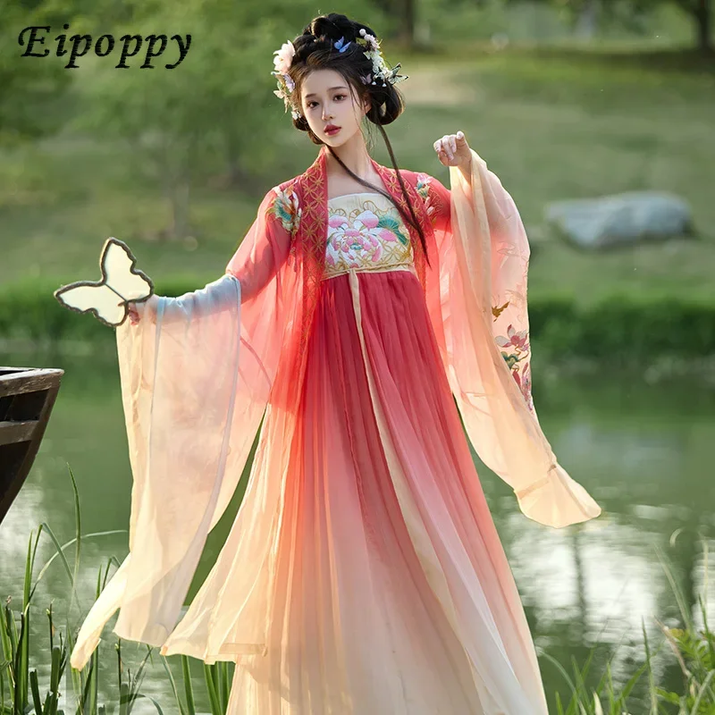Рубашка Hanfu с большими рукавами в стиле Тан юбка Hezi тяжелая вышивка
