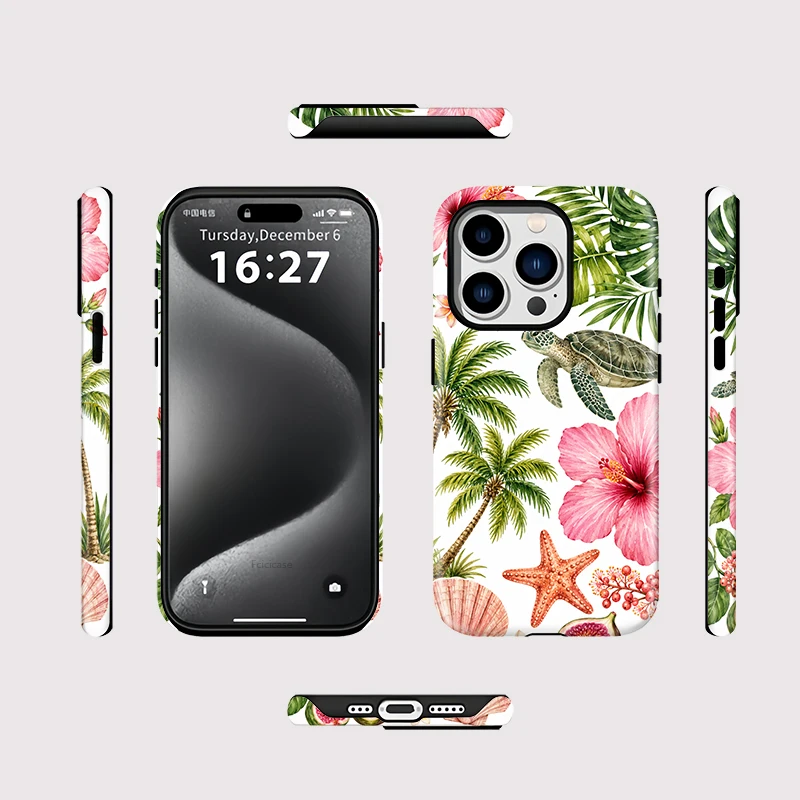 Фото Магнитный чехол Fcicicase для iPhone Air 17 15 16 Pro Max 14 13 12 11 с рисунком цветов, морских звезд, ракушек и морских черепах, совместимый с MagSafe №2