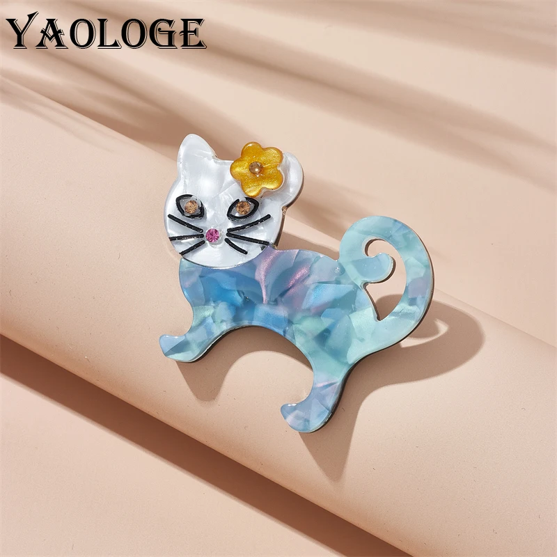 

YAOLOGE Acrylic Cartoon Cute Cats Girl Brooches For Women Kids New Trend Animal Badge Brooch Pins Handmade Jewelry Gift Party