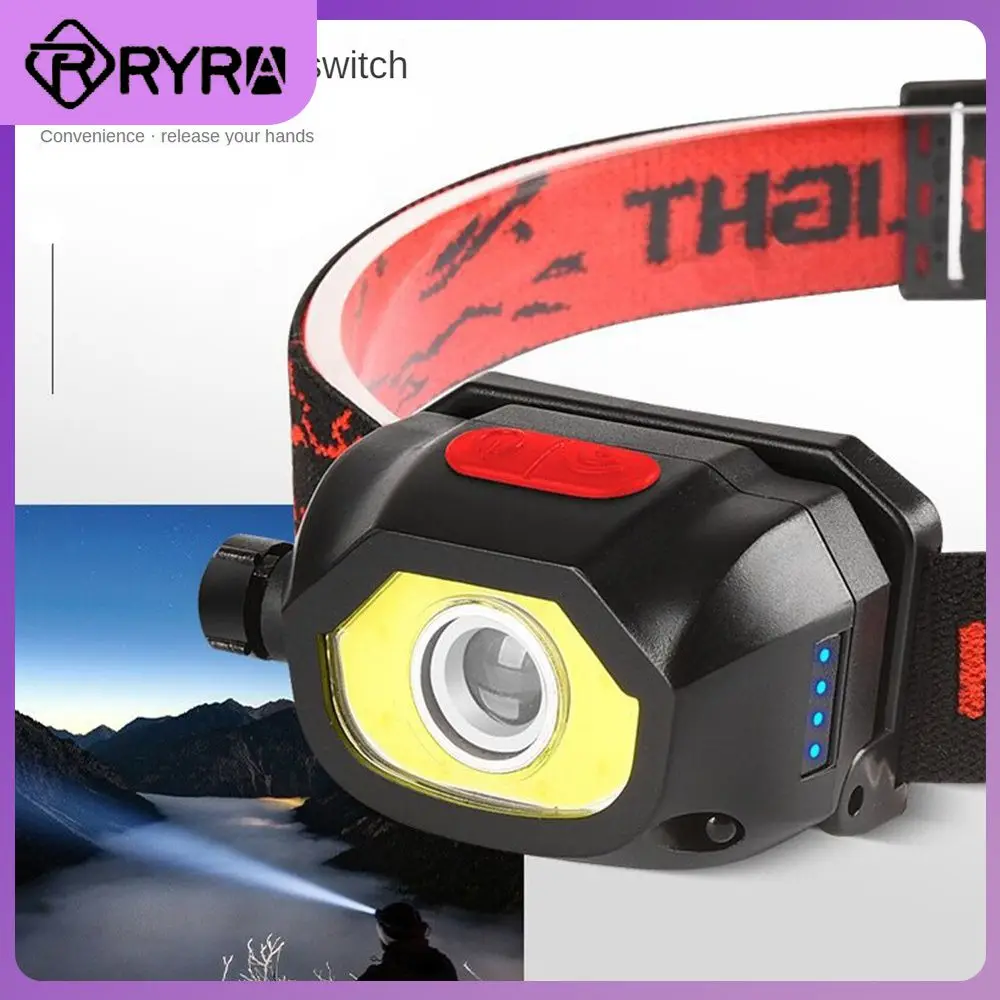 1pcs Headlamp Usb Rechargeable Intelligent Sensing Head Flashlight High Lumens Waterproof Camping Supplies Rotating Zoom Cob Led