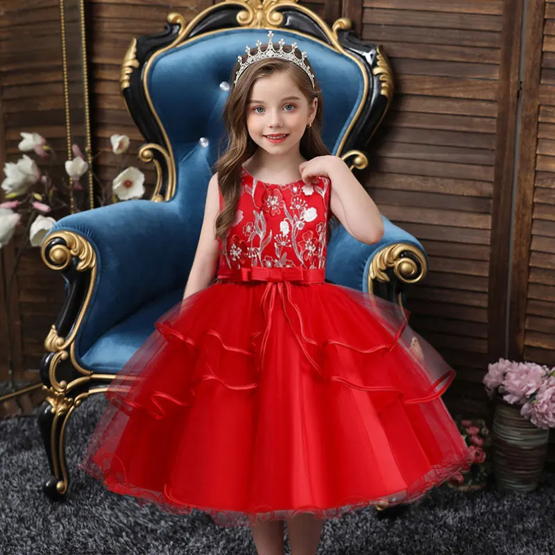 

Summer Kids Dresses for Girls Sleeveless Children Girls Princess Ball Gown Mesh Flower Girl Dresses for Weddings 2-10 Years