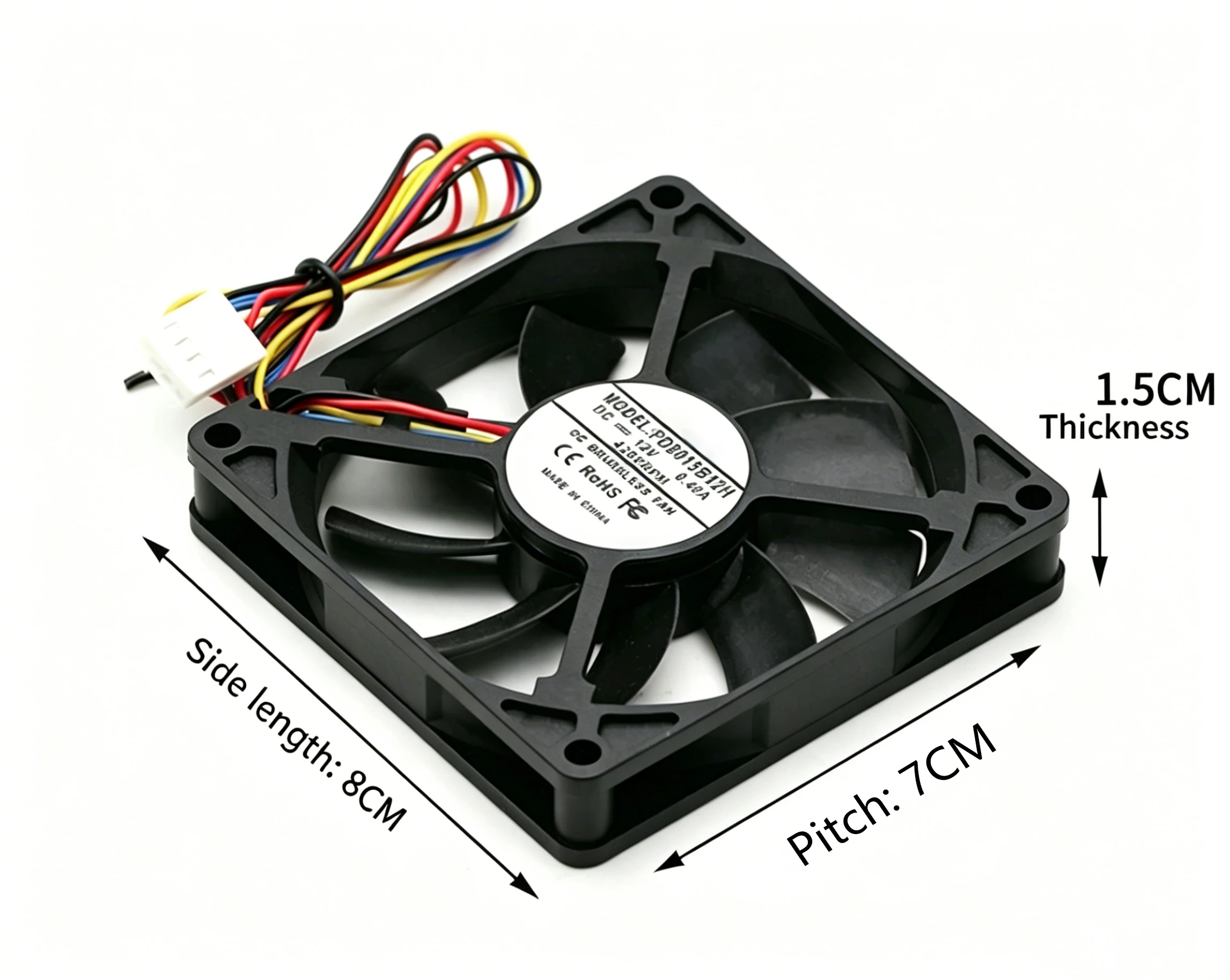 Фото Низкопрофильный вентилятор 8015 PD8015B12H DC12V 0.4A 80x80x15 мм, 2-контактный бесщеточный мини-кулер для 3D-принтеров и блоков питания ПК №4
