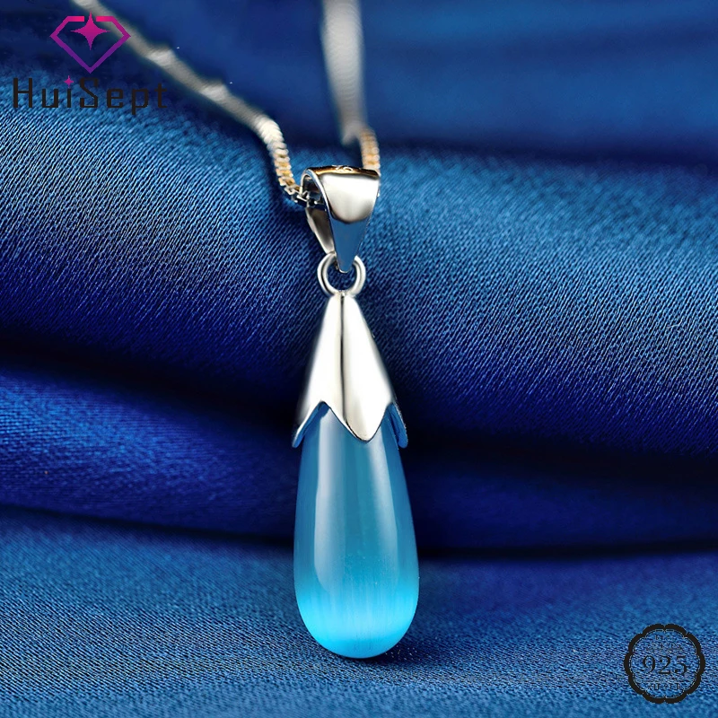 

HuiSept Fashion Women Necklace S925 Silver Jewelry with Cat Eye Stone Pendant Accessories for Wedding Party Promise Bridal Gift
