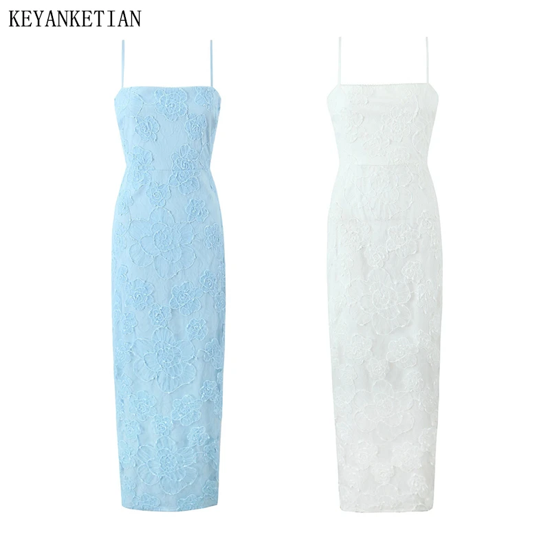 Новинка 2024 женское мягкое кружевное платье-комбинация KEYANKETIAN Xshape с вышивкой
