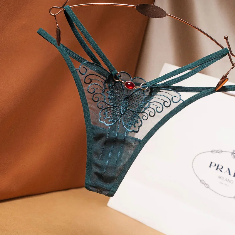 

Women Butterly Embroidered Panties Women Sexy Lingerie Thongs Underwear Perspective Panties G String Seamless Briefs