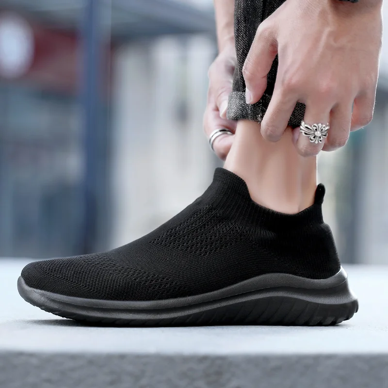 Men's Sneakers Comfortable Men Walking Shoes Knitted Slip on Athletic Sports Shoes Casual Outdoor Loafers