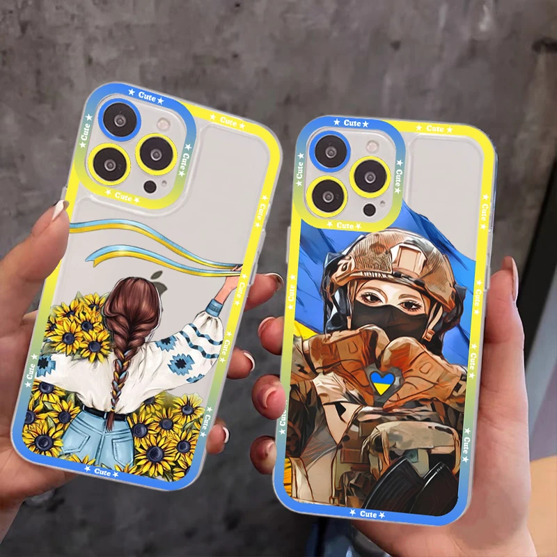 

Чехол для телефона с украинским флагом и девушкой для IPhone 14 13 12 11 Pro Max Mini X Xs XR 6 7 8 Plus SE 2020, прозрачный чехол