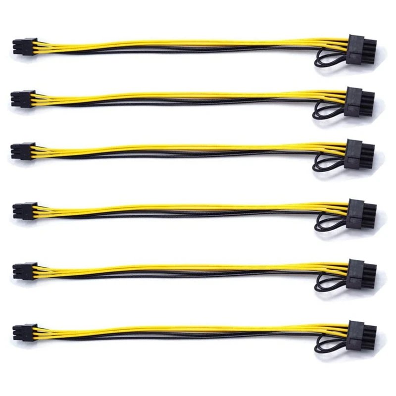 

6 Pack 6 Pin Male To 8 Pin (6+2) Male PCIe Adapter Power Cable PCI Express Extension Cable for Graphics Video Card 30Cm