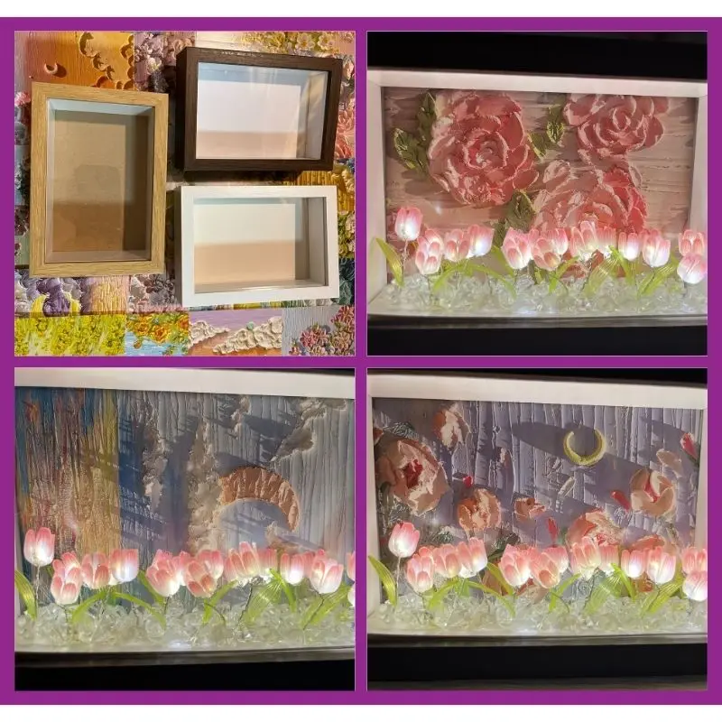 

DIY Tulip Night Light with Photo Frame Material Package Creative Tulip Lamp Desktop Ornament Home Decoration Teacher's Day Gift