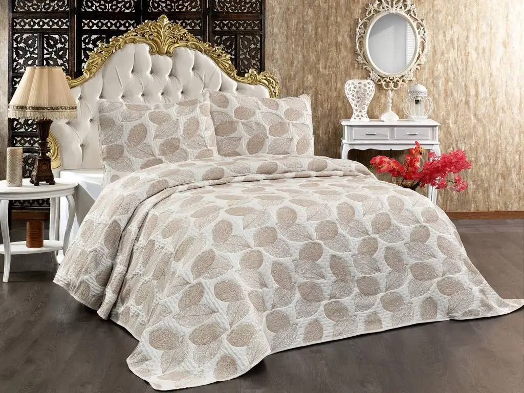 

eyizdiyar Leaf Double Bed Cover Set Cream Coffee