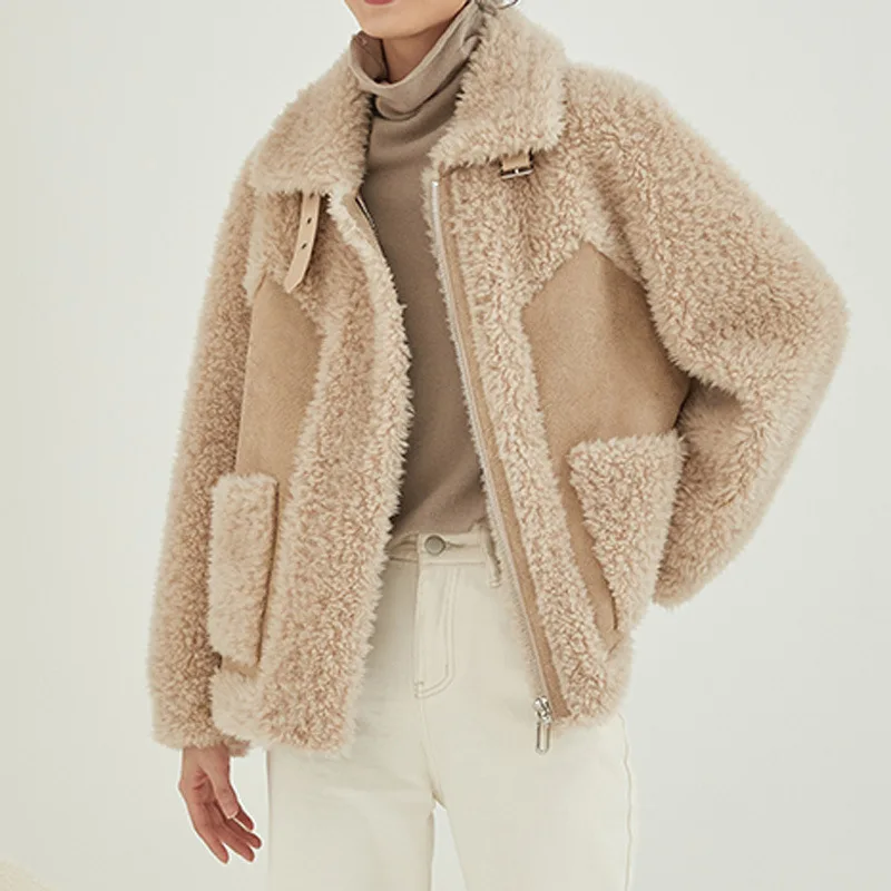 2023 New Solid Color Sheep Shearling Fur Short Coats Female Lady Women Composite Fur Wool Jackets Lambswool Warm Outwear Winter enlarge
