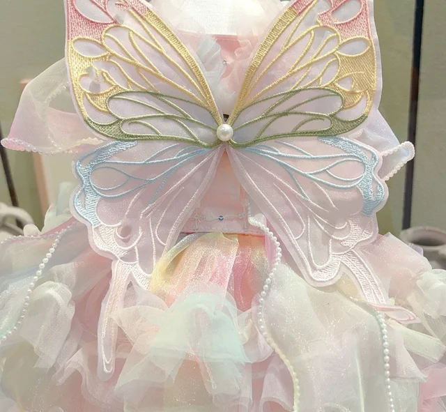 Butterfly Princess Dress Pet Dog Clothes Sweet Clothing Dogs Super Small Cute Chihuahua Soft Print Summer Pink Girl Mascotas 6