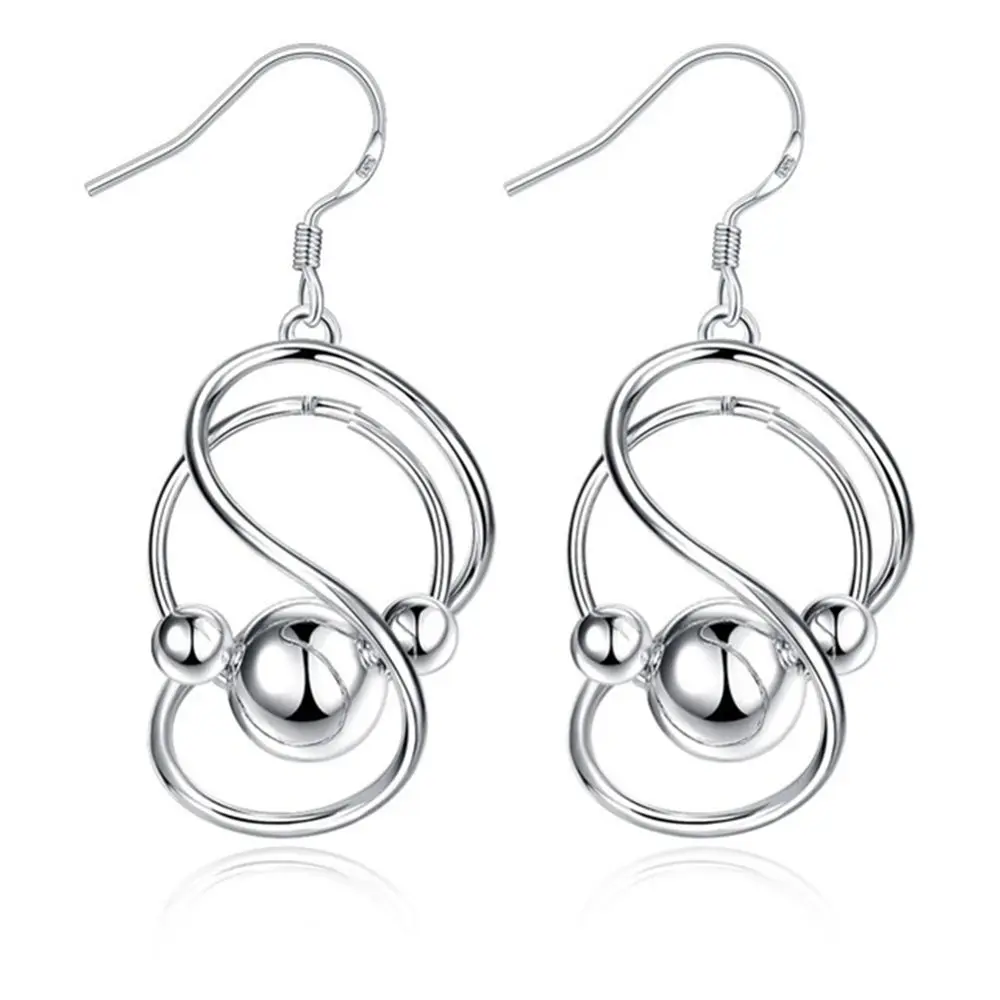 

AGTEFFER 925 Sterling Silver Geometric Smooth Beads Earring Woman Party Fashion Jewelry Gift