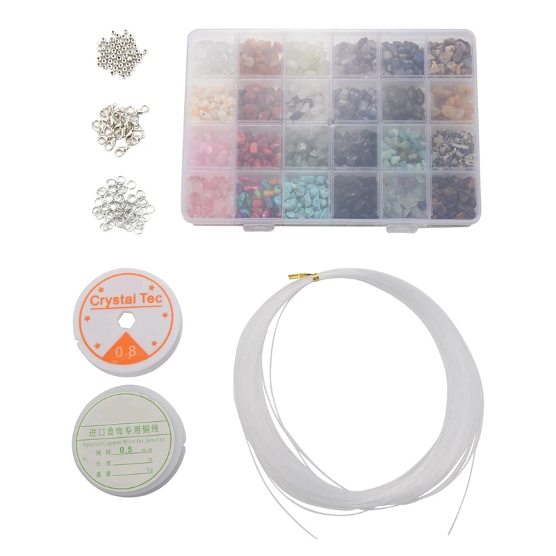 

1323Pcs Irregular Gemstone Beads Kit with Spacer Beads Lobster Clasps Elastic Jump Rings for DIY Jewelry Making Supplies