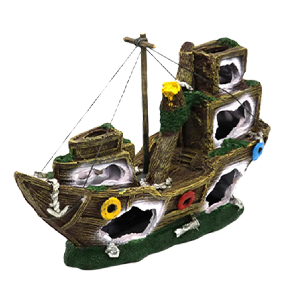 

Artificial Pirate Ship Model Aquarium Landscaping Ornament Household Resin Craft