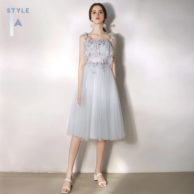 Короткие платья для подружки невесты J110 серое розовое синее платье на шнуровке с