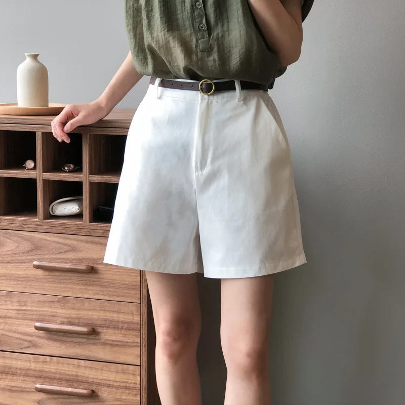 Women Shorts Elastic Waist Loose Wide Leg Casual Pants Women's Korean Style Straight Leg Hot Pants Free Belt 2023 Summer Clothes