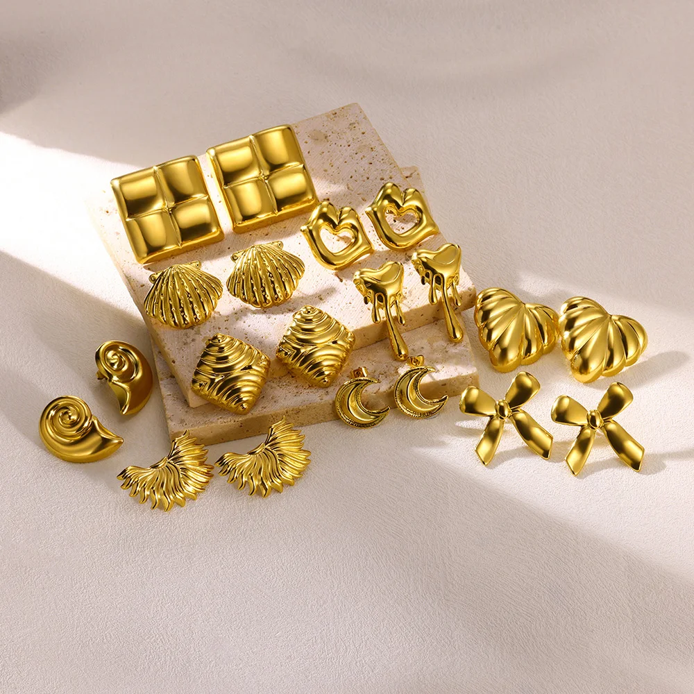 Модные серьги в виде ракушек для женщин золотистые квадратные геометрические из