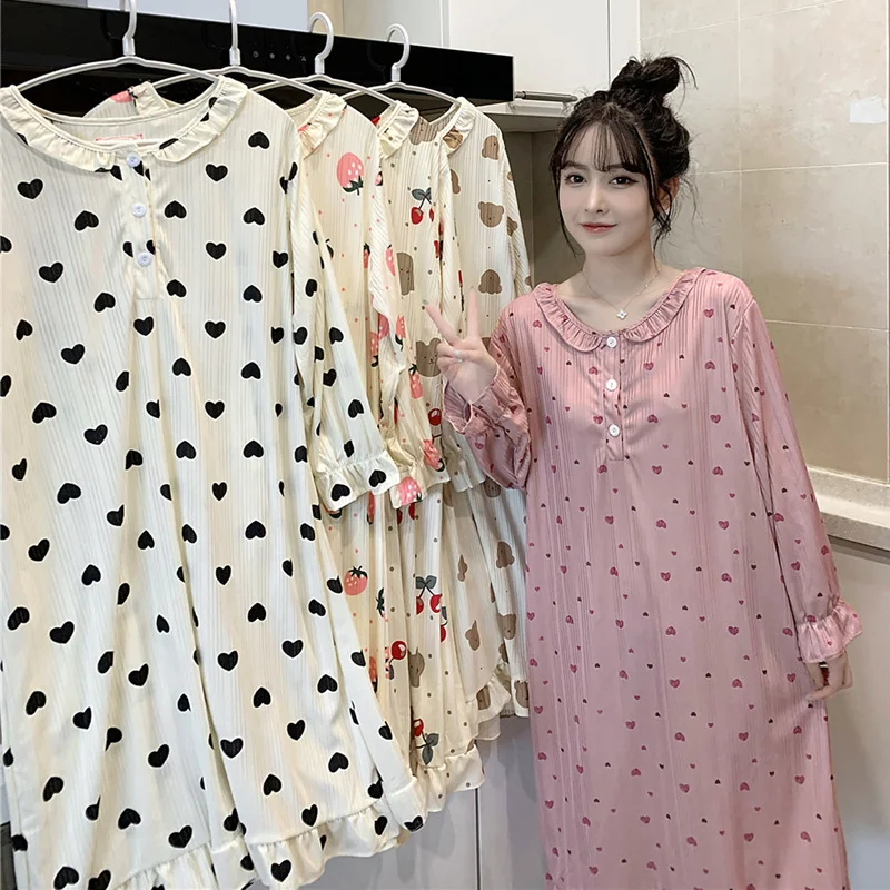 

Женская длинная ночная рубашка с круглым вырезом, из хлопка