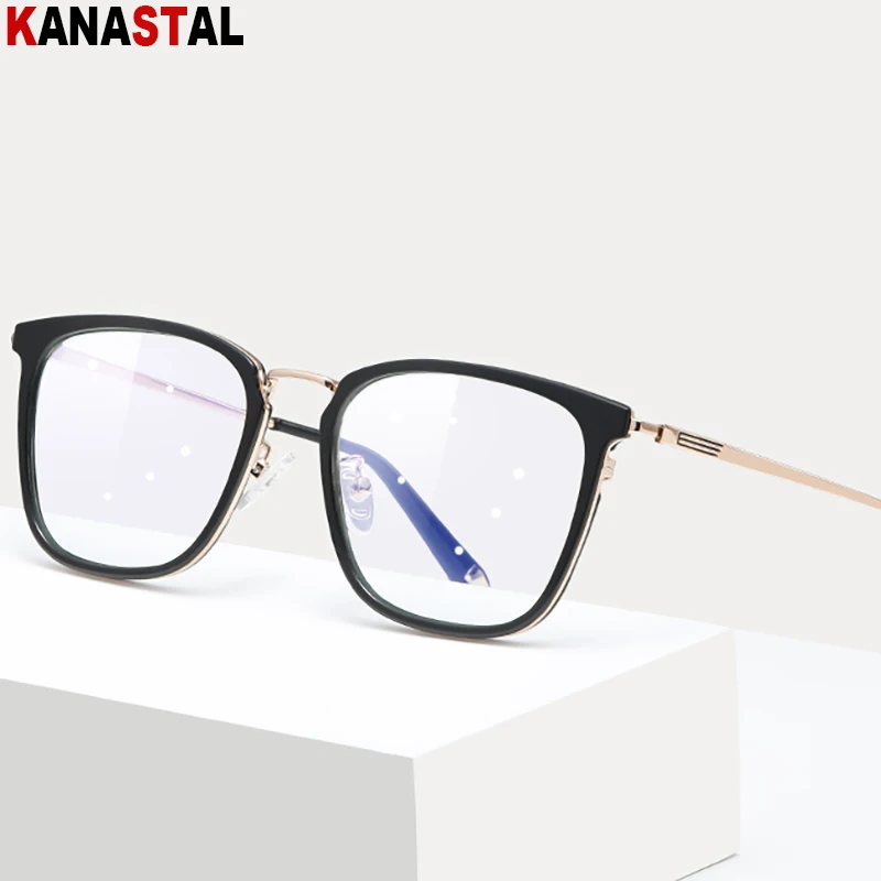 

New Women Blue Light Blocking Glasses TR90 Metal Square Eyeglasses Frame Literary Computer Eyewear Ultralight Men Myopia Glasses
