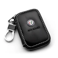 leather car key case remote control key case leather zipper keychain for alfa romeo 159 giulietta 147 gt stelvio 156 accessorie
